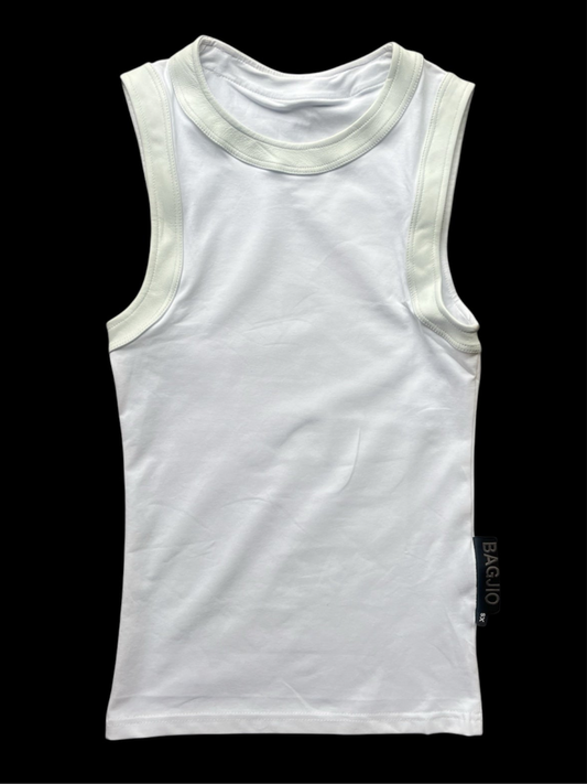 WHITE LEATHER PIPED VEST
